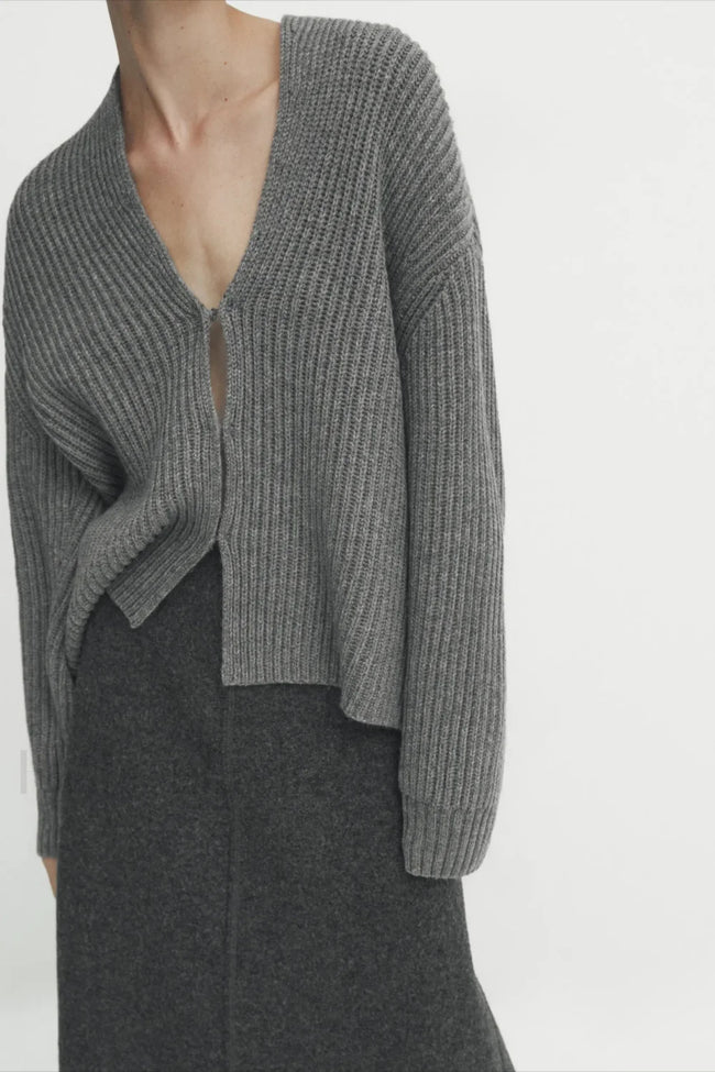 Minimalist Beige V neck Knit Cardigan Main image