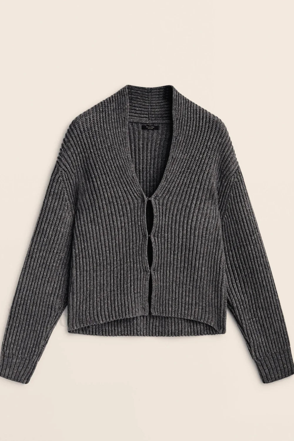 Minimalist Beige V neck Knit Cardigan Grey / XS
