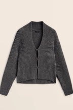 Minimalist Beige V neck Knit Cardigan Grey / XS