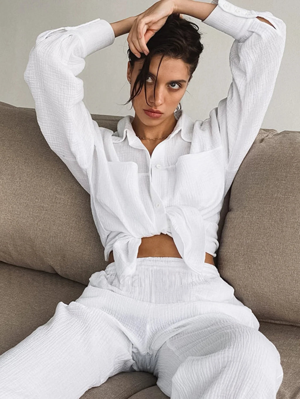 Minimalist Cotton Two Piece Pants Set Pant Sets