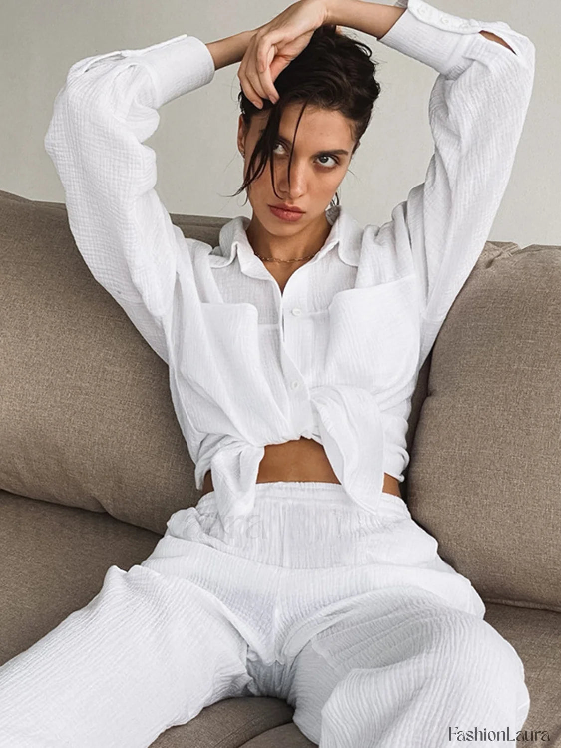 Minimalist Cotton Two Piece Pants Set Pant Sets