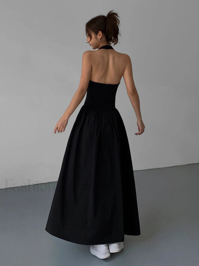 Minimalist Halter Backless Long Dress Black / XS Dresses Main image