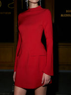 Minimalist Plain Mock Neck Dress Dresses