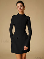 Minimalist Plain Mock Neck Dress Dresses