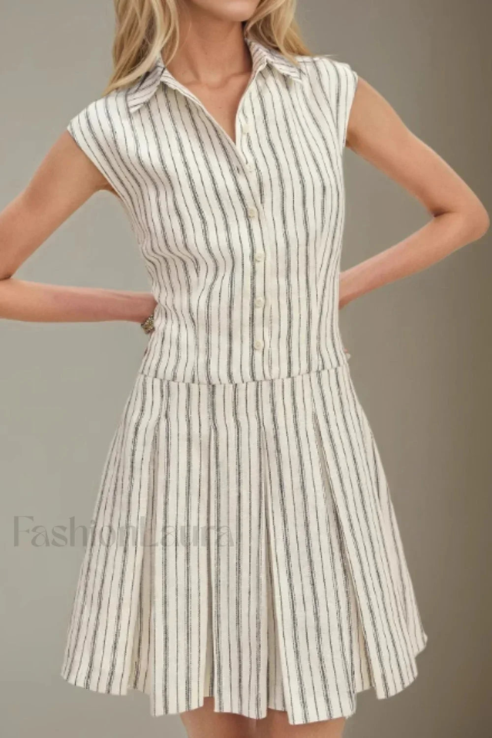 Minimalist Slimming Sleeveless Button Front Work Dress Apricot / S Main image