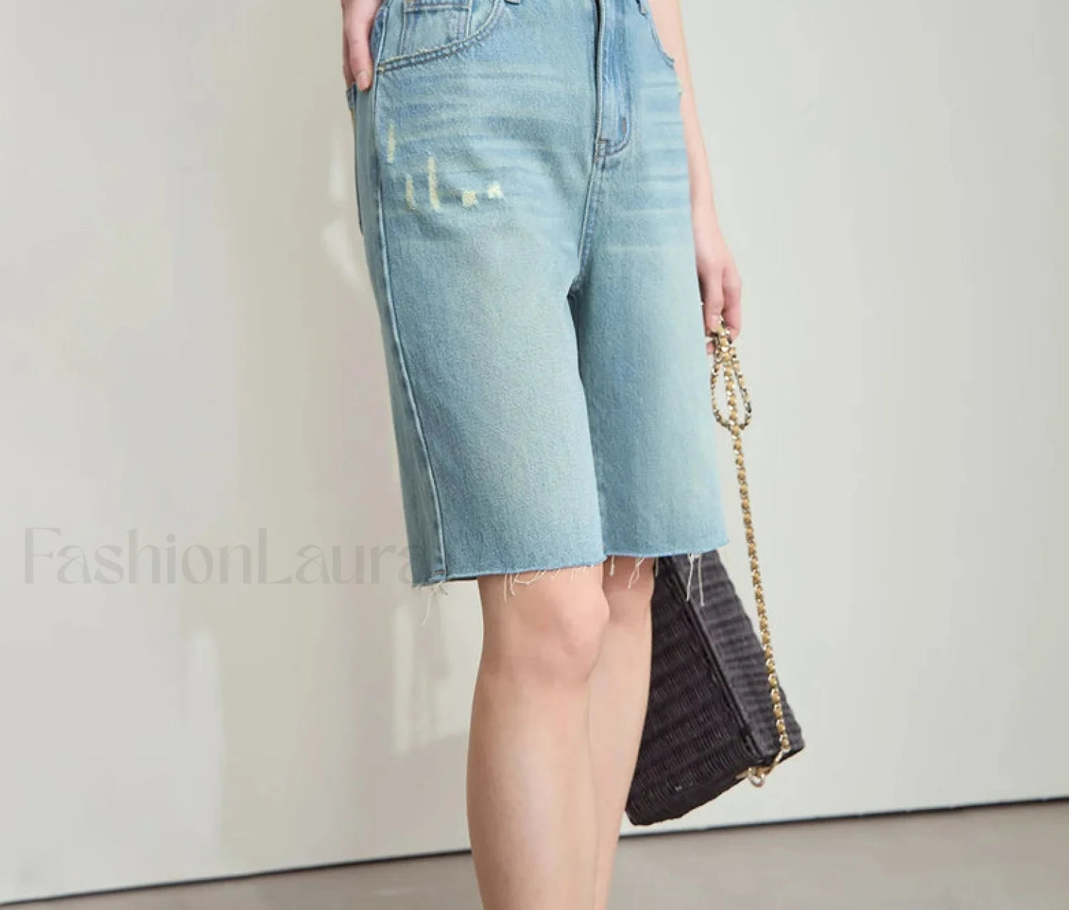 Minimalist Summer Denim Frayed Edge High Waist Loose Short Secondary image