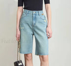 Minimalist Summer Denim High Waist Loose Cotton Short Light Blue / S