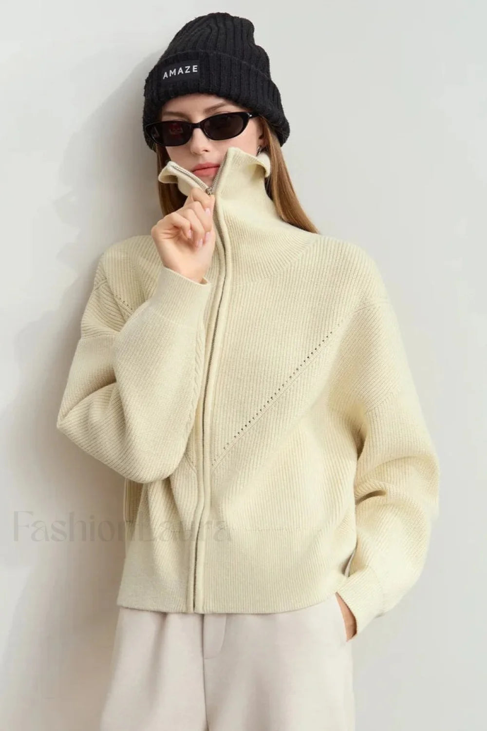 Minimalist Zipper Wool Ribbed Cardigan Secondary image