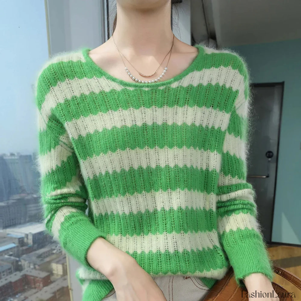 Mink Cashmere Autumn Winter New Women’s Round Neck Jumper Fashion Tie Dye Warm Sweater GREEN / S Sweaters L