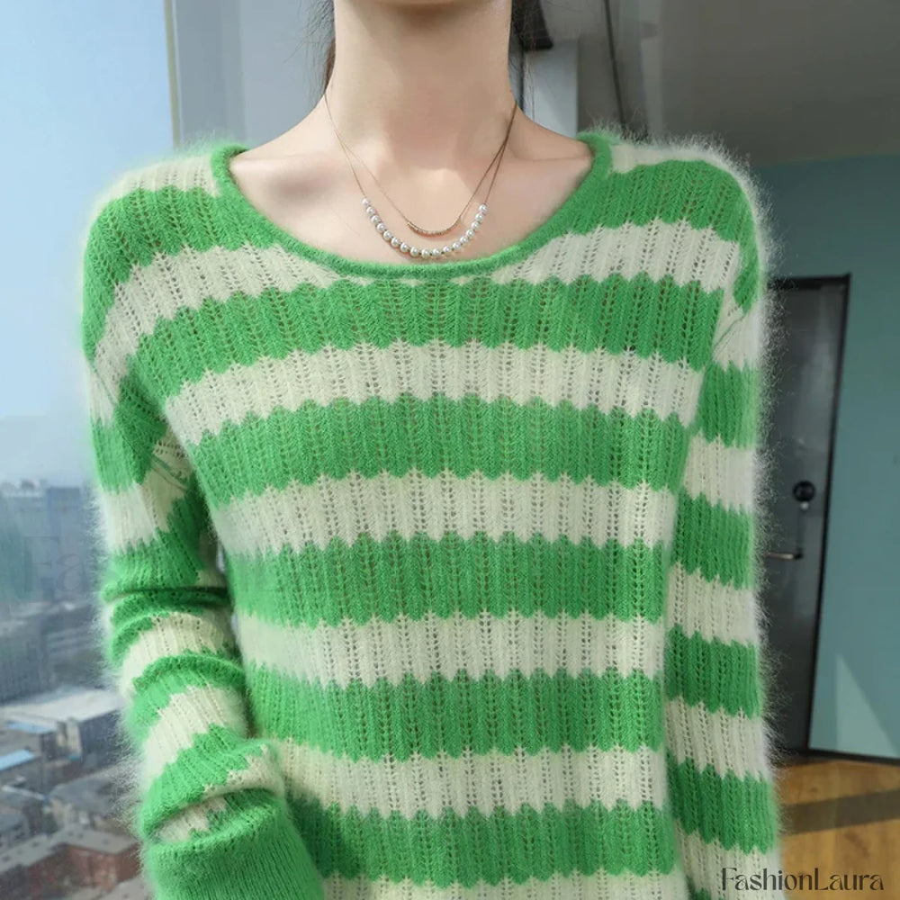 Mink Cashmere Autumn Winter New Women’s Round Neck Jumper Fashion Tie Dye Warm Sweater Sweaters L