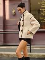 Minky Contrast Piping Fleece Jacket Fleece Jackets