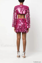 Mirror Embellished Elegant Cutout Dress
