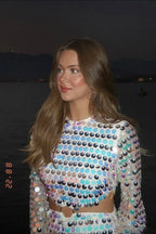 Mirror Embellished Elegant Cutout Dress