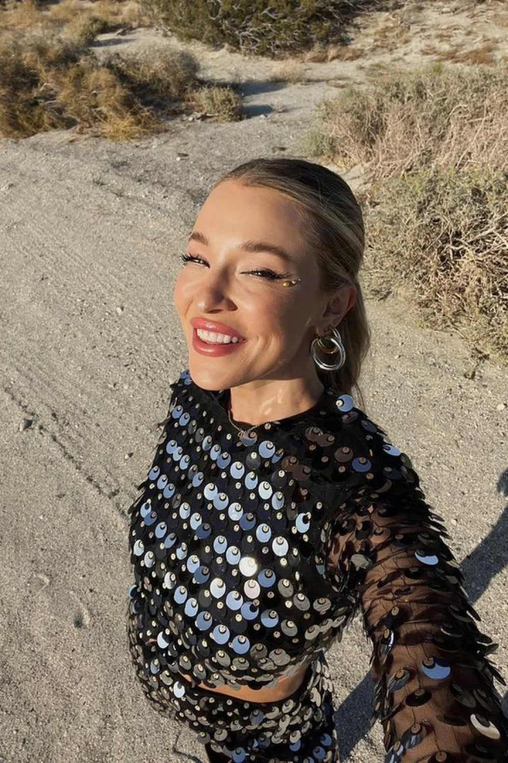 Mirror Embellished Elegant Cutout Dress