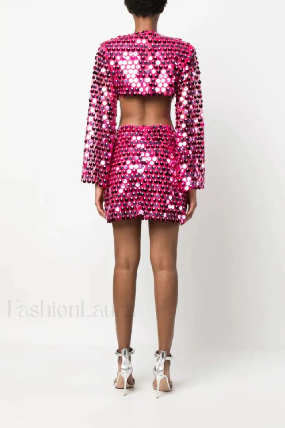 Mirror Embellished Elegant Cutout Dress