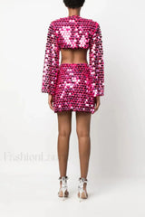 Mirror Embellished Elegant Cutout Dress