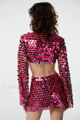 Mirror Embellished Elegant Cutout Dress