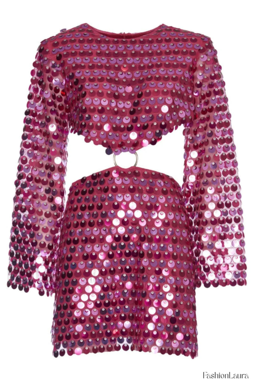 Mirror Embellished Elegant Cutout Dress