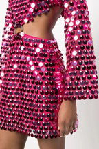 Mirror Embellished Elegant Cutout Dress