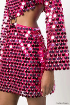 Mirror Embellished Elegant Cutout Dress