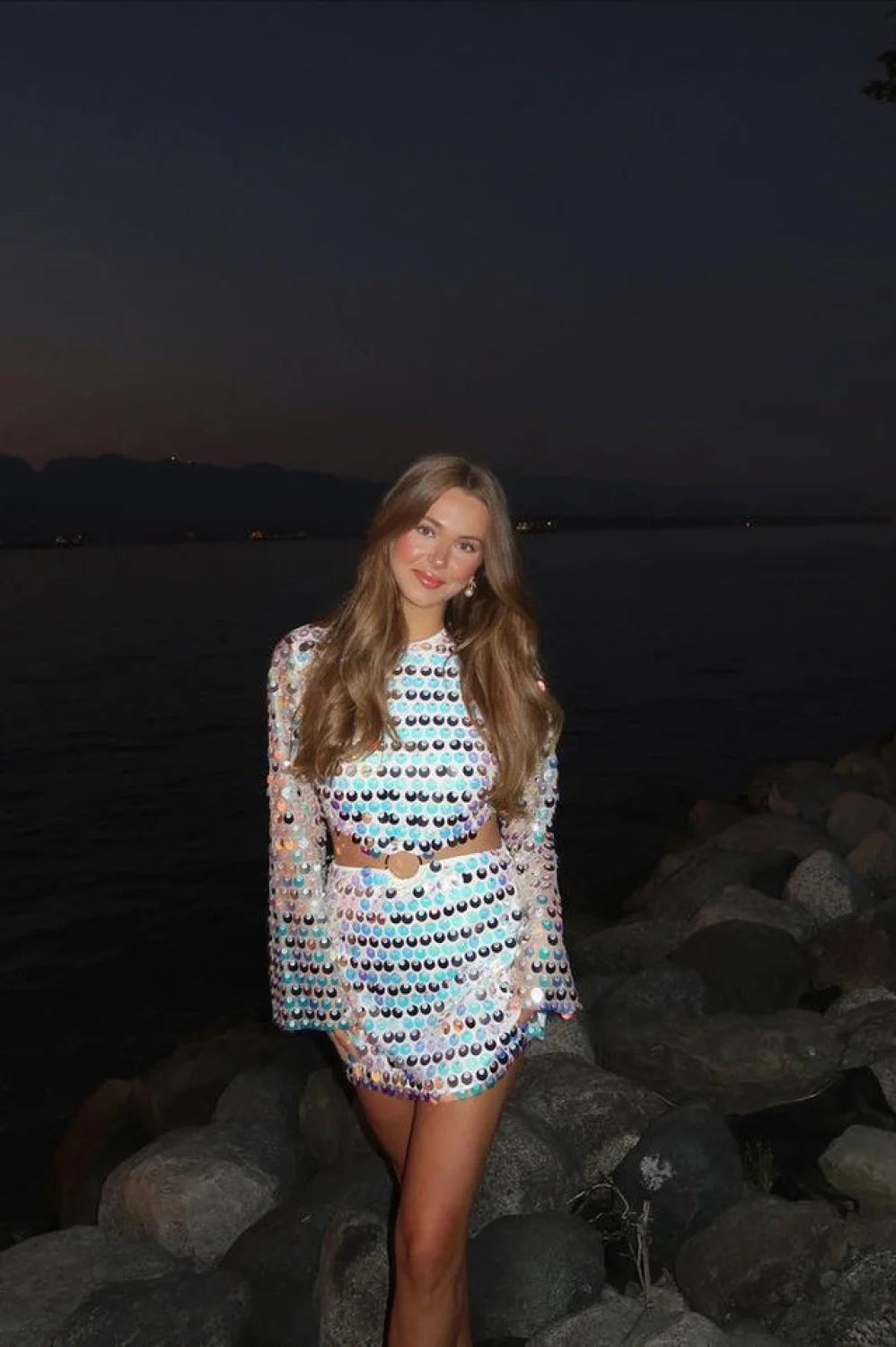 Mirror Embellished Elegant Cutout Dress