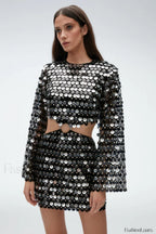 Mirror Embellished Elegant Cutout Dress S / Black