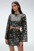 Mirror Embellished Elegant Cutout Dress S / Black