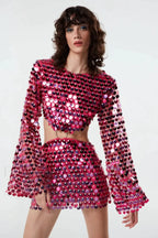 Mirror Embellished Elegant Cutout Dress S / Rosy