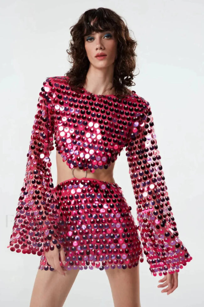 Mirror Embellished Elegant Cutout Dress S / Rosy Main image