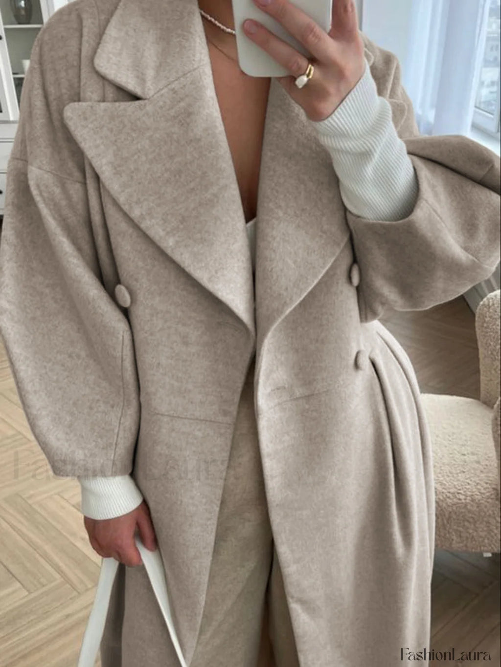 Miss Paris Graceful Trench Coat Apricot / XS Wool Coats