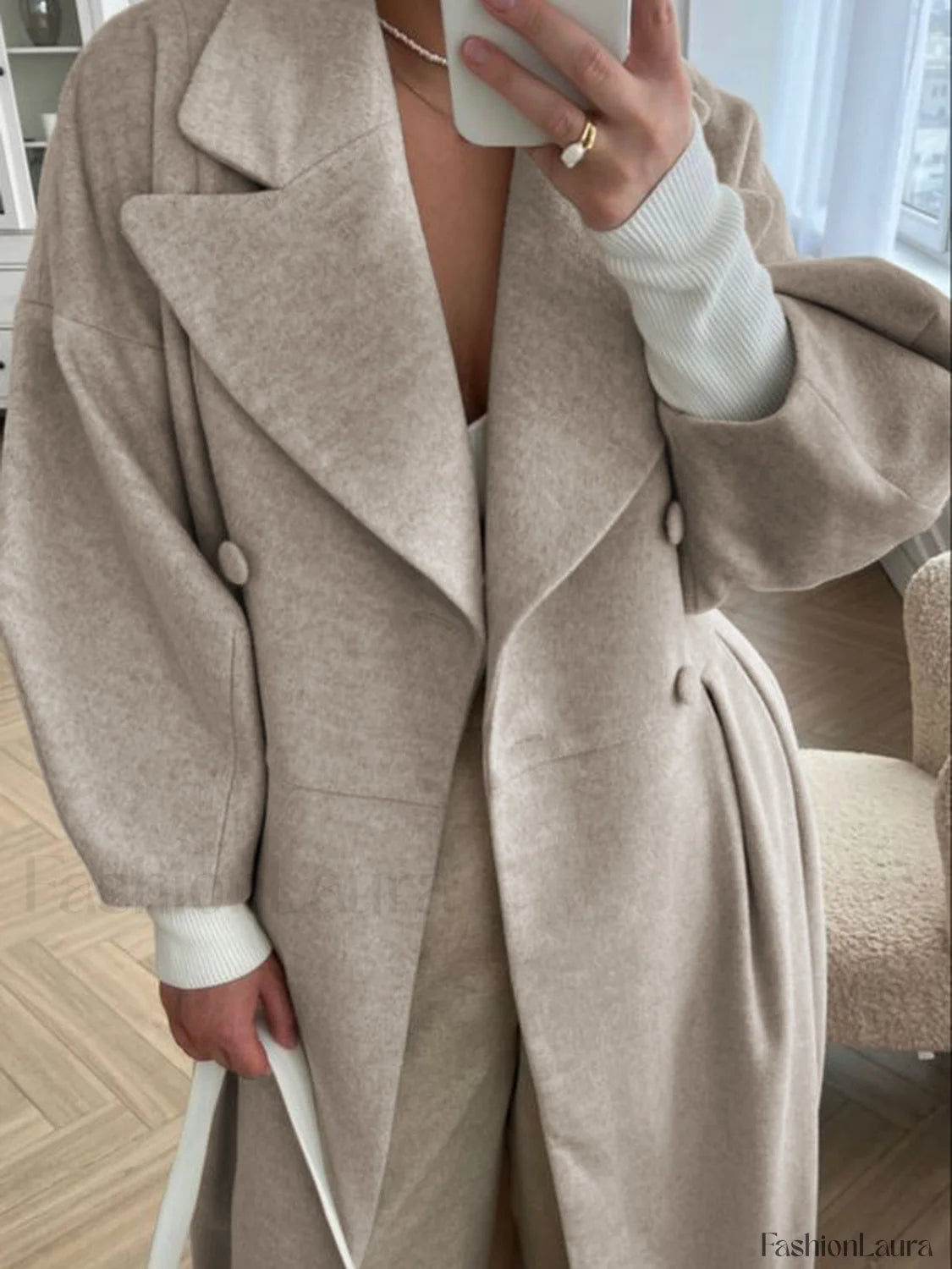 Miss Paris Graceful Trench Coat Apricot / XS Wool Coats