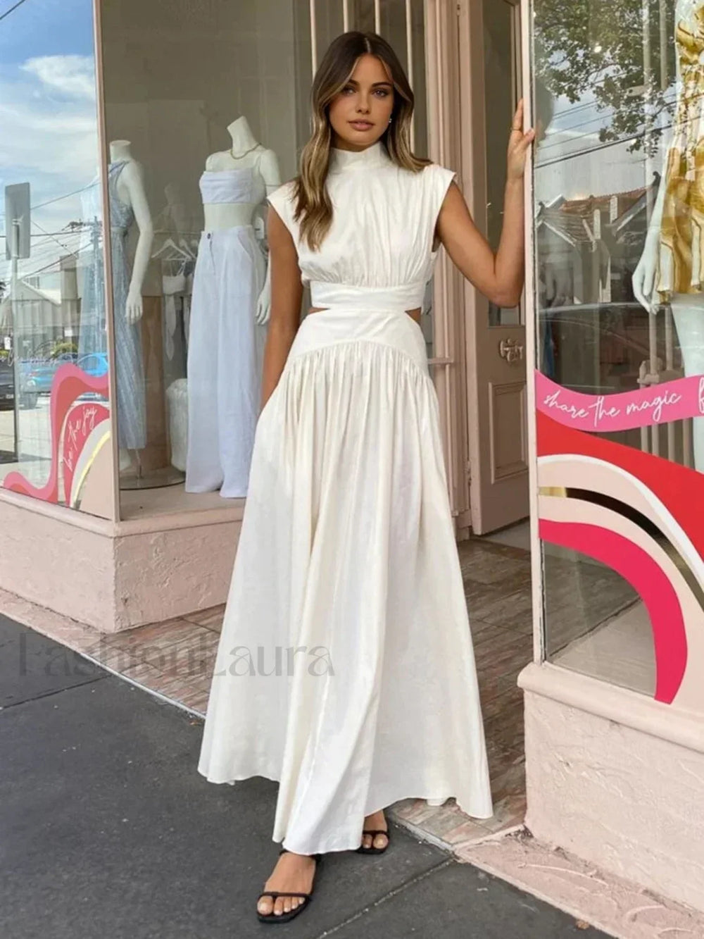 Mock Neck Cut Trendy Out Long Dress Dresses