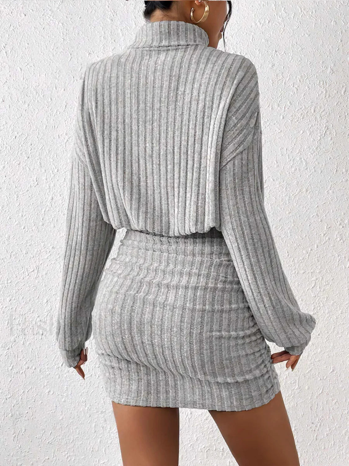 Mock Neck Ribbed Short Dress Dresses