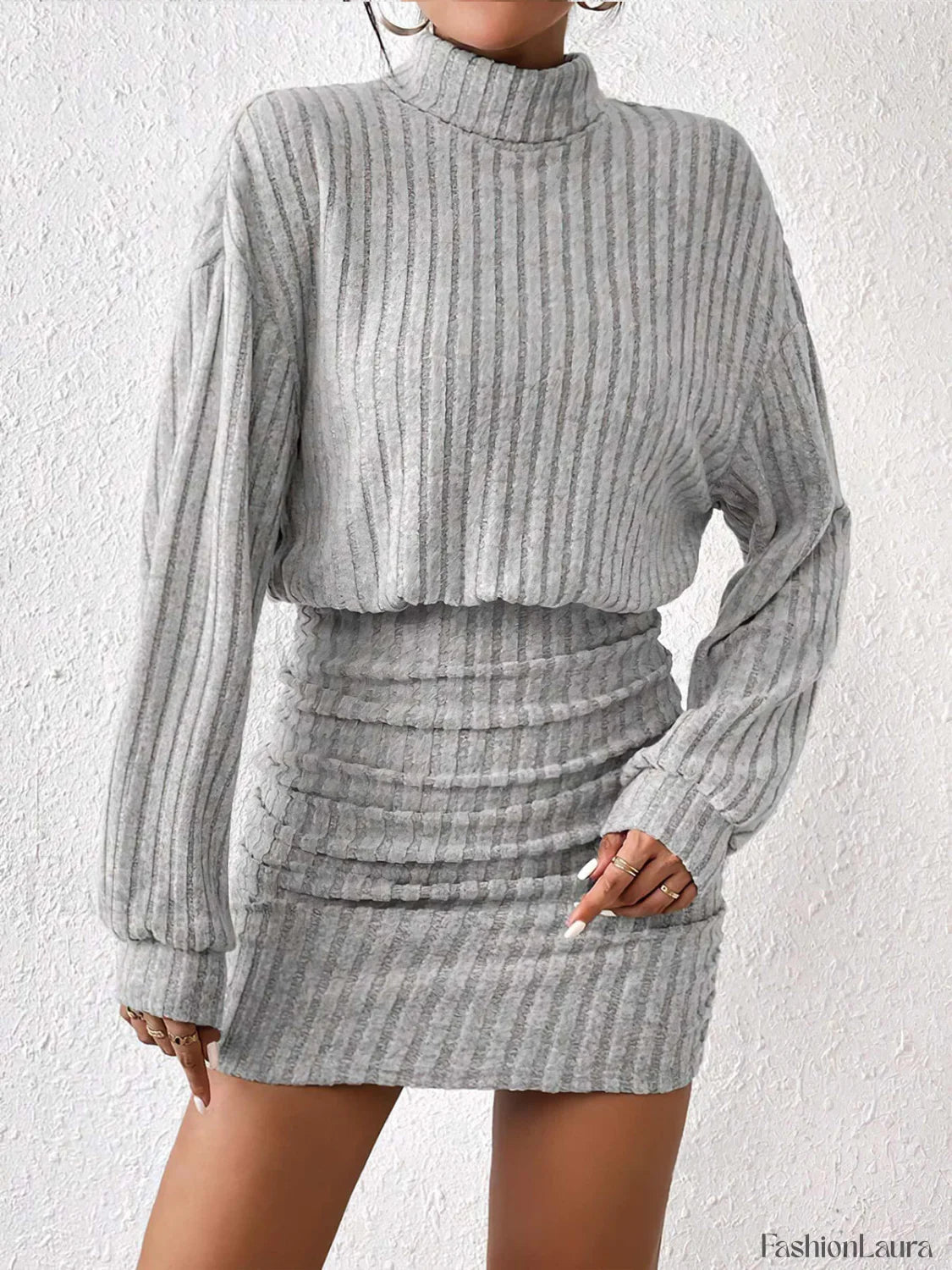 Mock Neck Ribbed Short Dress Dresses