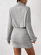 Mock Neck Ribbed Short Dress Dresses