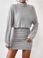 Mock Neck Ribbed Short Dress Dresses