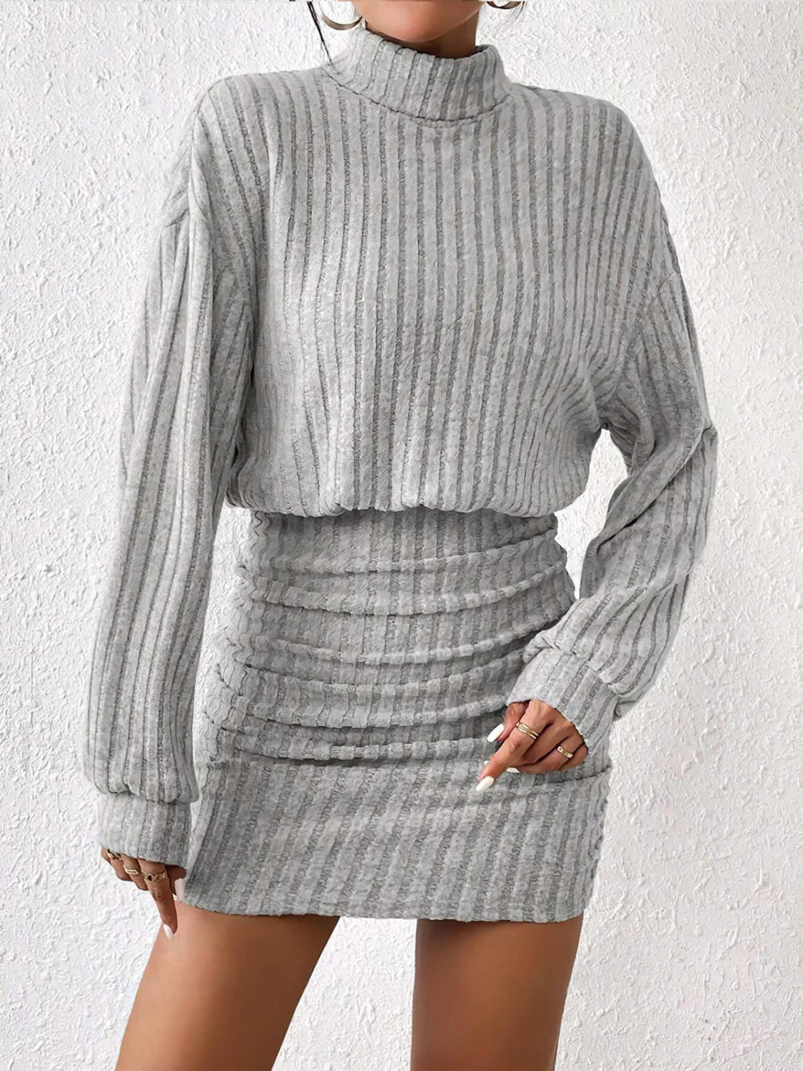 Mock Neck Ribbed Short Dress Dresses