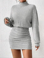 Mock Neck Ribbed Short Dress Light Grey / XS Dresses