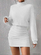 Mock Neck Ribbed Short Dress White / XS Dresses