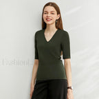 Modal Slim V Neck T Shirt blackish green / S