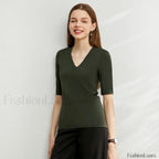 Modal Slim V Neck T Shirt blackish green / S
