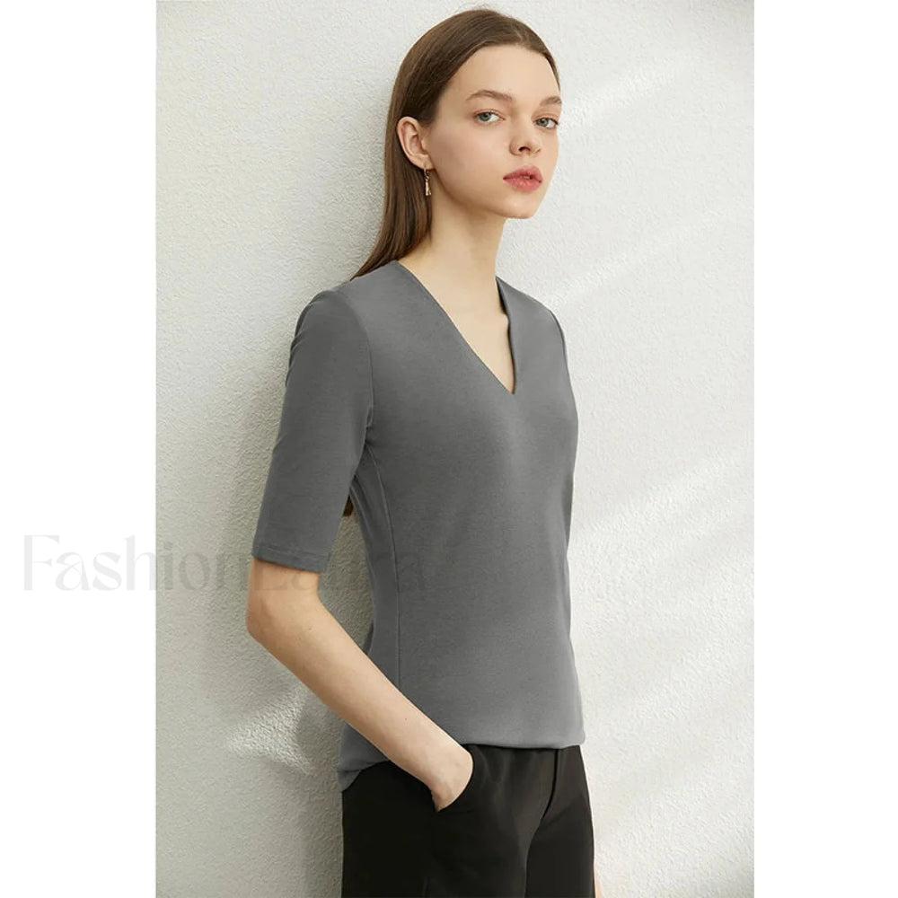 Modal Slim V Neck T Shirt dark gray / S