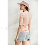 Modal Slim V Neck T Shirt Pink / S