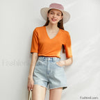 Modal Slim V Neck T Shirt vibrant Orange / S