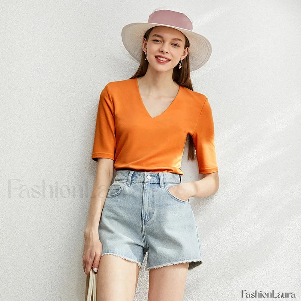 Modal Slim V Neck T Shirt vibrant Orange / S