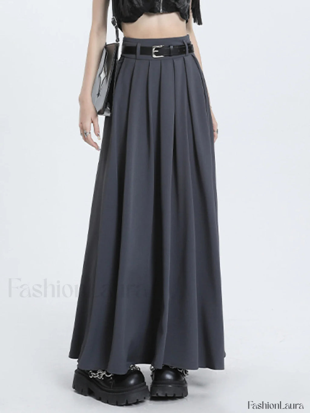 Modern Academia Graceful Pleat Maxi Skirt Grey / S Skirts