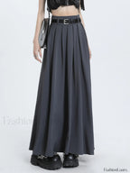 Modern Academia Graceful Pleat Maxi Skirt Grey / S Skirts