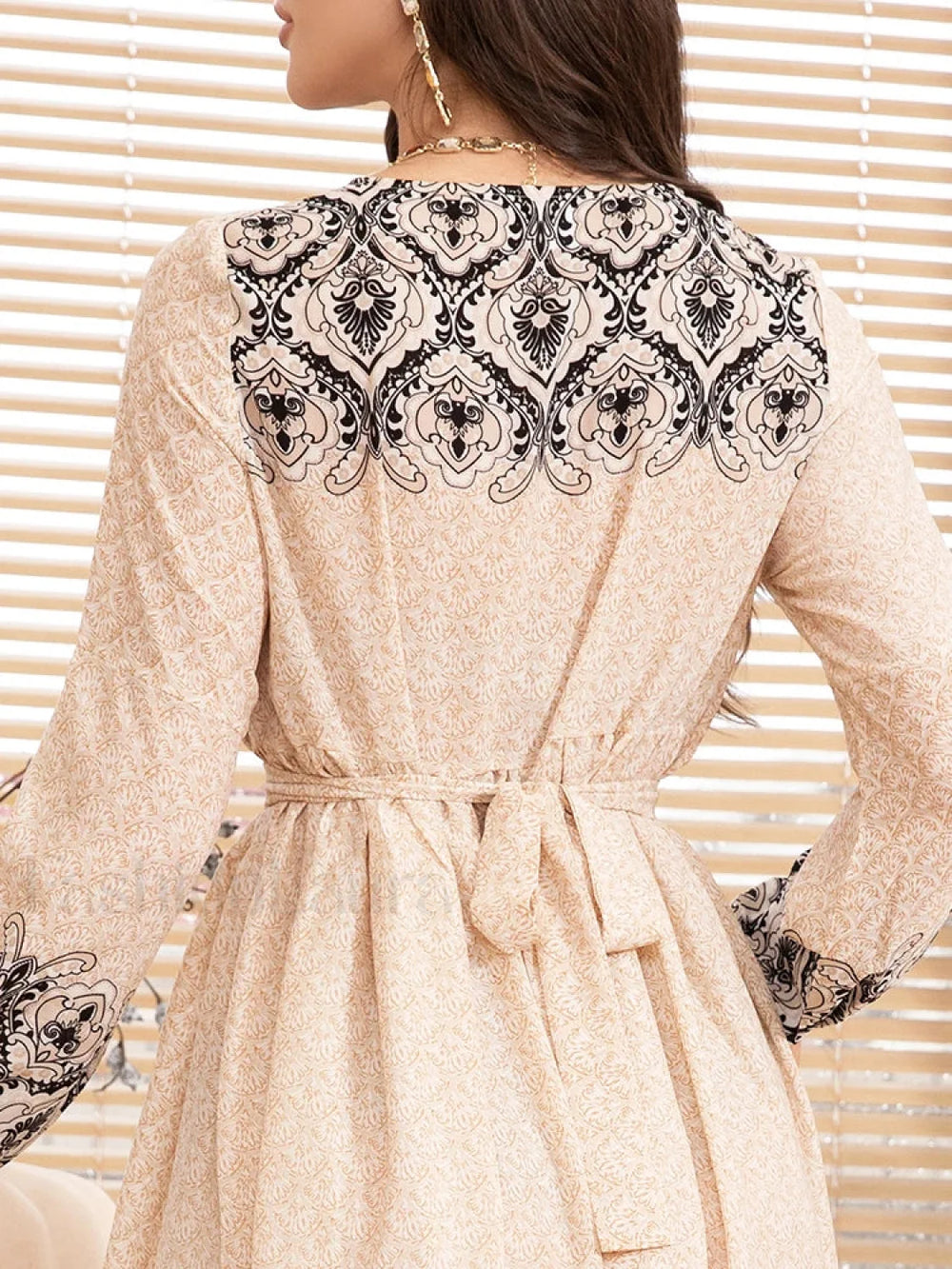 Modest Round Neck Midi Boho Dress