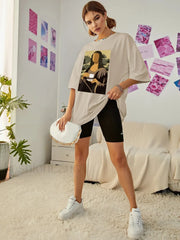 Mona Lisa Drinking Coffee Casual Hip Hop T Shirt