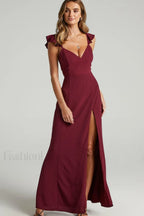 More Than This Charming Ruffle Strap Maxi Dress L / Wine